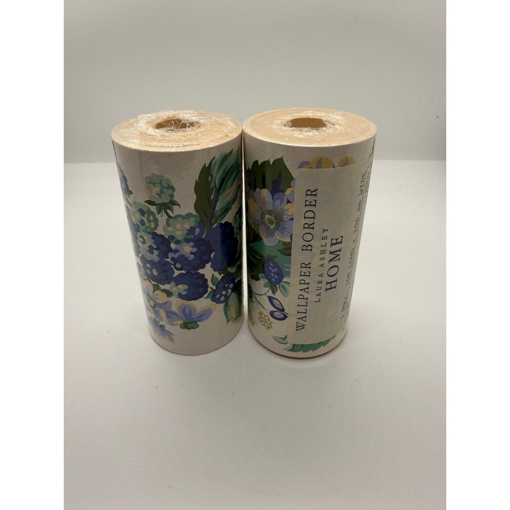 Vintage Laura Ashley Home Set Of 2 Wallpaper Border Rolls Bramble Sapphire NEW